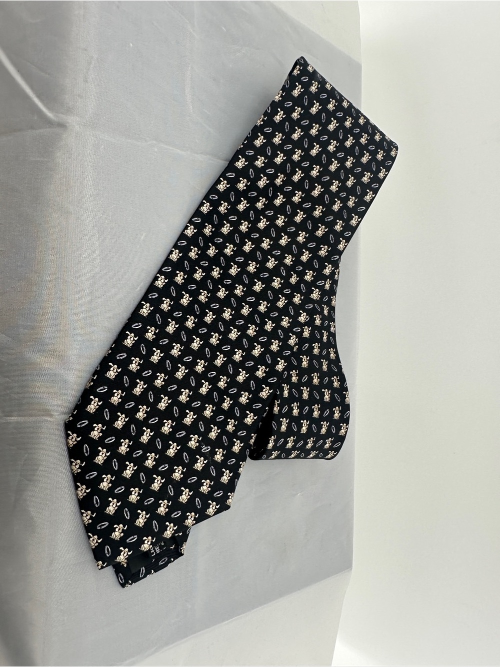 Salvatore Ferragamo dog black silk tie